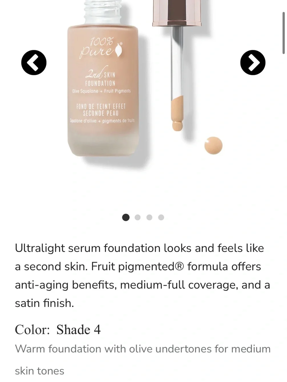100% pure 2nd skin foundation SHADE 4 Non Toxic Clean Beauty Full Coverage